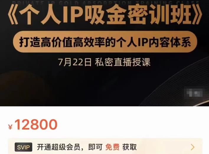 个人IP吸金密训班，打造高价值高效率的个人IP内容体系（价值12800元）-梓川副业网-中创网、冒泡论坛优质付费教程和副业创业项目大全