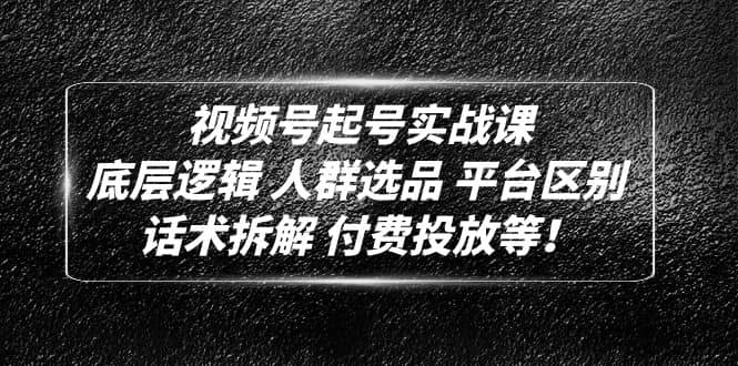 视频号起号实战课：底层逻辑 人群选品 平台区别 话术拆解 付费投放等-梓川副业网-中创网、冒泡论坛优质付费教程和副业创业项目大全