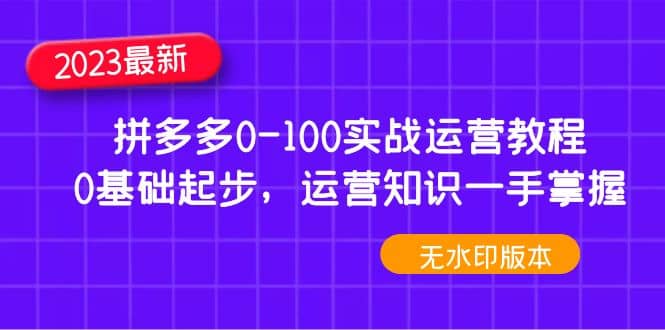 2023拼多多0-100实战运营教程，0基础起步，运营知识一手掌握（无水印）-梓川副业网-中创网、冒泡论坛优质付费教程和副业创业项目大全