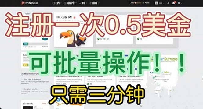 国外项目注册一次0.5美金 只需三分钟无脑操作 可批量放大 小白工作室福利-梓川副业网-中创网、冒泡论坛优质付费教程和副业创业项目大全