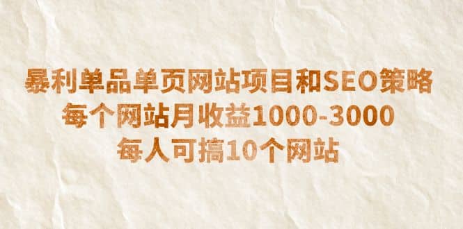 暴利单品单页网站项目和SEO策略 每个网站月收益1000-3000 每人可搞10个-梓川副业网-中创网、冒泡论坛优质付费教程和副业创业项目大全