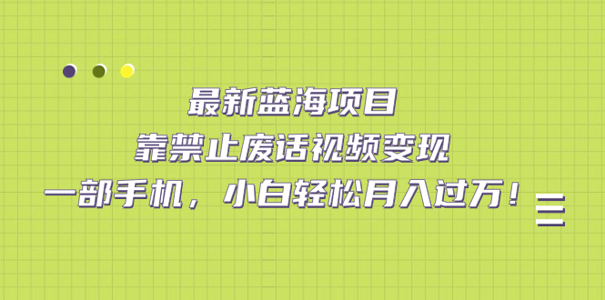 最新蓝海项目，靠禁止废话视频变现，一部手机，小白轻松月入过万！-梓川副业网-中创网、冒泡论坛优质付费教程和副业创业项目大全