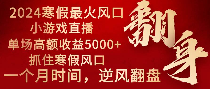 （8766期）2024年最火寒假风口项目 小游戏直播 单场收益5000 抓住风口 一个月直接提车-梓川副业网-中创网、冒泡论坛优质付费教程和副业创业项目大全