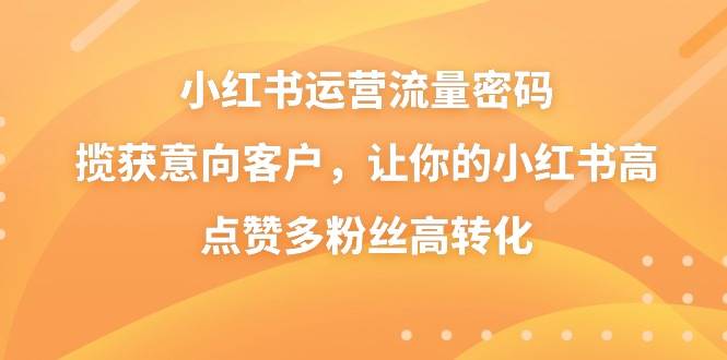 （8764期）小红书运营流量密码，揽获意向客户，让你的小红书高点赞多粉丝高转化-梓川副业网-中创网、冒泡论坛优质付费教程和副业创业项目大全