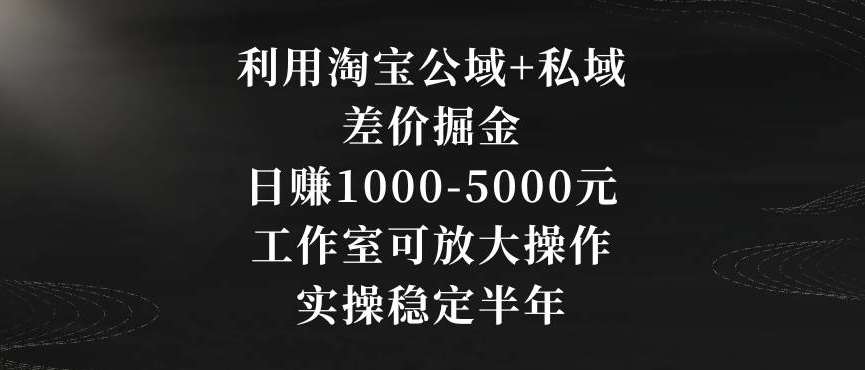 利用淘宝公域+私域差价掘金，日赚1000-5000元，工作室可放大操作，实操稳定半年【揭秘】-梓川副业网-中创网、冒泡论坛优质付费教程和副业创业项目大全