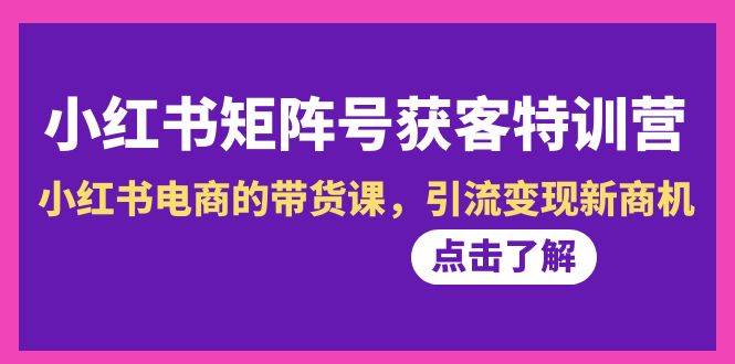 （8909期）小红书-矩阵号获客特训营-第10期，小红书电商的带货课，引流变现新商机-梓川副业网-中创网、冒泡论坛优质付费教程和副业创业项目大全