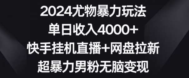 2024尤物暴力玩法，单日收入4000+，快手挂机直播+网盘拉新，超暴力男粉无脑变现【揭秘】-梓川副业网-中创网、冒泡论坛优质付费教程和副业创业项目大全