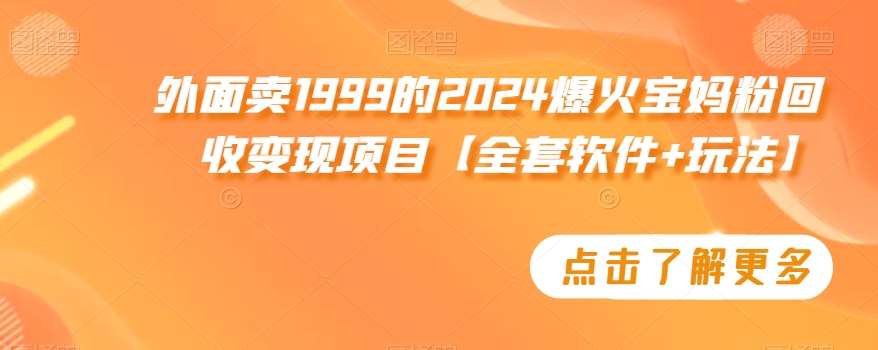 外面卖1999的2024爆火宝妈粉回收变现项目【全套软件+玩法】【揭秘】-梓川副业网-中创网、冒泡论坛优质付费教程和副业创业项目大全