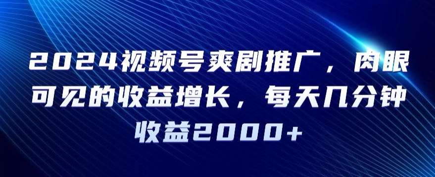 2024视频号爽剧推广，肉眼可见的收益增长，每天几分钟收益2000+【揭秘】-梓川副业网-中创网、冒泡论坛优质付费教程和副业创业项目大全