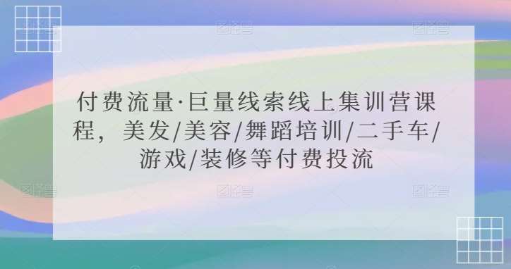 付费流量·巨量线索线上集训营课程，美发/美容/舞蹈培训/二手车/游戏/装修等付费投流-梓川副业网-中创网、冒泡论坛优质付费教程和副业创业项目大全