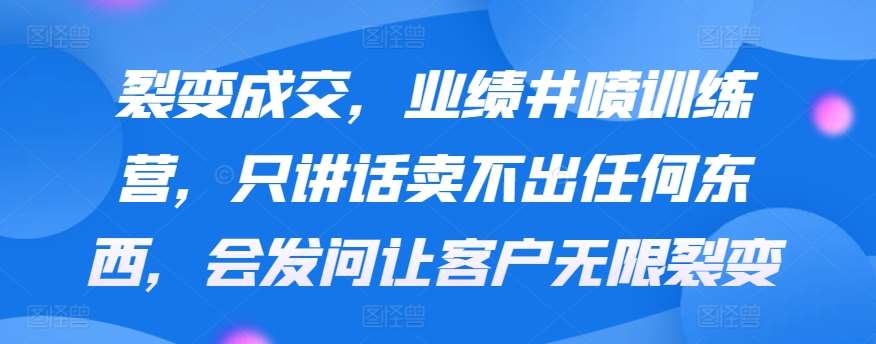 裂变成交，业绩井喷训练营，只讲话卖不出任何东西，会发问让客户无限裂变-梓川副业网-中创网、冒泡论坛优质付费教程和副业创业项目大全