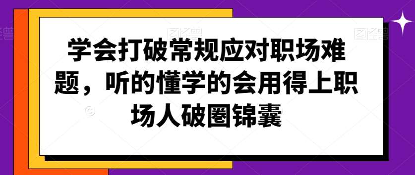 学会打破常规应对职场难题，听的懂学的会用得上职场人破圏锦囊-梓川副业网-中创网、冒泡论坛优质付费教程和副业创业项目大全