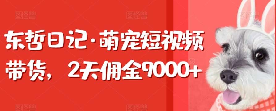 东哲日记·萌宠短视频带货，2天佣金9000+-梓川副业网-中创网、冒泡论坛优质付费教程和副业创业项目大全