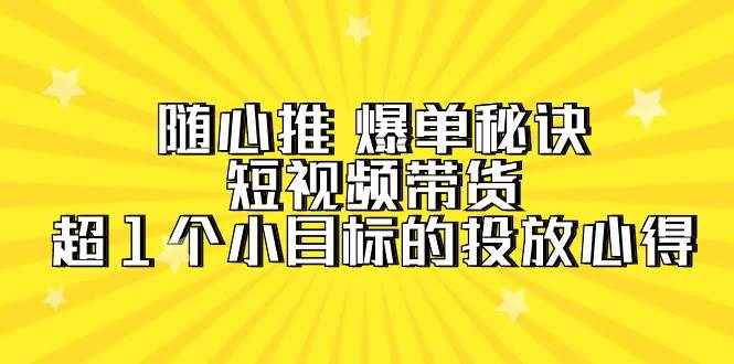 （9687期）随心推 爆单秘诀，短视频带货-超1个小目标的投放心得（7节视频课）-梓川副业网-中创网、冒泡论坛优质付费教程和副业创业项目大全