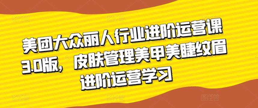 美团大众丽人行业进阶运营课3.0版，皮肤管理美甲美睫纹眉进阶运营学习-梓川副业网-中创网、冒泡论坛优质付费教程和副业创业项目大全