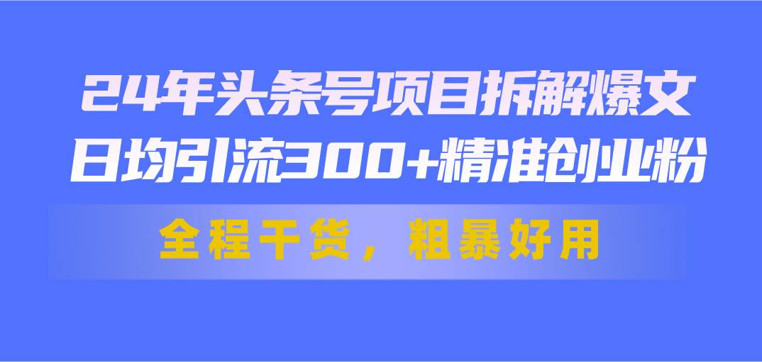 24年头条号项目拆解爆文，日均引流300+精准创业粉，全程干货，粗暴好用-梓川副业网-中创网、冒泡论坛优质付费教程和副业创业项目大全