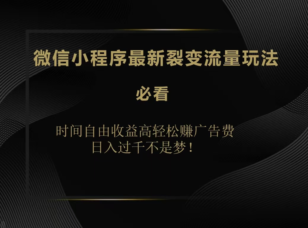 微信小程序最新裂变流量玩法，时间自由收益高轻松赚广告费，日入200-500+-梓川副业网-中创网、冒泡论坛优质付费教程和副业创业项目大全