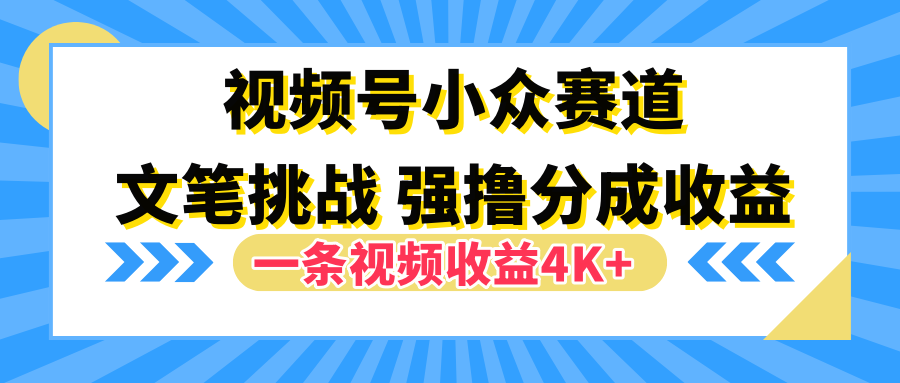 视频号小众赛道，文笔挑战，一条视频收益4K+-梓川副业网-中创网、冒泡论坛优质付费教程和副业创业项目大全