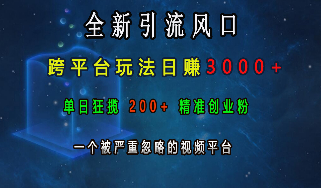 全新引流风口，跨平台玩法日赚3000+，单日狂揽200+精准创业粉，一个被严重忽略的视频平台-梓川副业网-中创网、冒泡论坛优质付费教程和副业创业项目大全