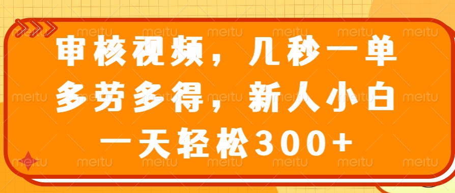 审核视频项目，几秒一单，多劳多得，新人小白一天轻松300+-梓川副业网-中创网、冒泡论坛优质付费教程和副业创业项目大全